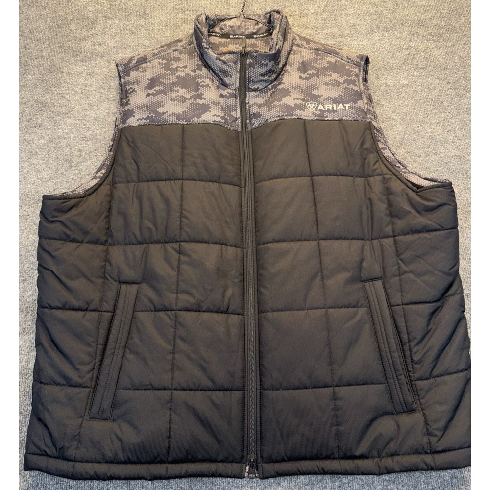 Ariat Insulated Puffer Vest Black Gray Camo Full Zip Men's 3XL Water Resistant